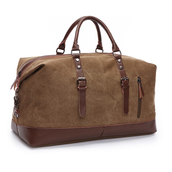 Canvas Mannen Reistassen Grote Capaciteit Lederen Bagage Plunjezakken Reizen Duffel Handtas Vouwen Reis Tas: Brown