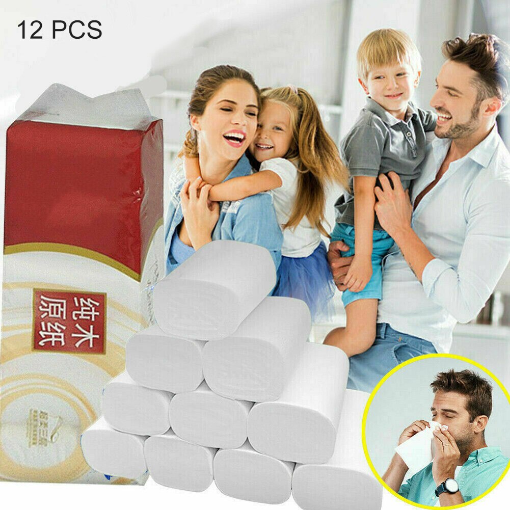 12rolls/pack 4 Ply Bathroom Tissue Cleaning Hotel Home Soft Wood Pulp Office Bedroom Living Room Restaurant Kitchen Toilet Paper