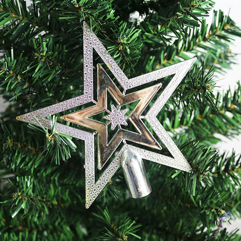 Vrolijke Kerstboom Decoratie Gouden Ster 3D Vijf Point Star Xmas Tree Top Ster Thuis Desktop Topper Kerst Ornament