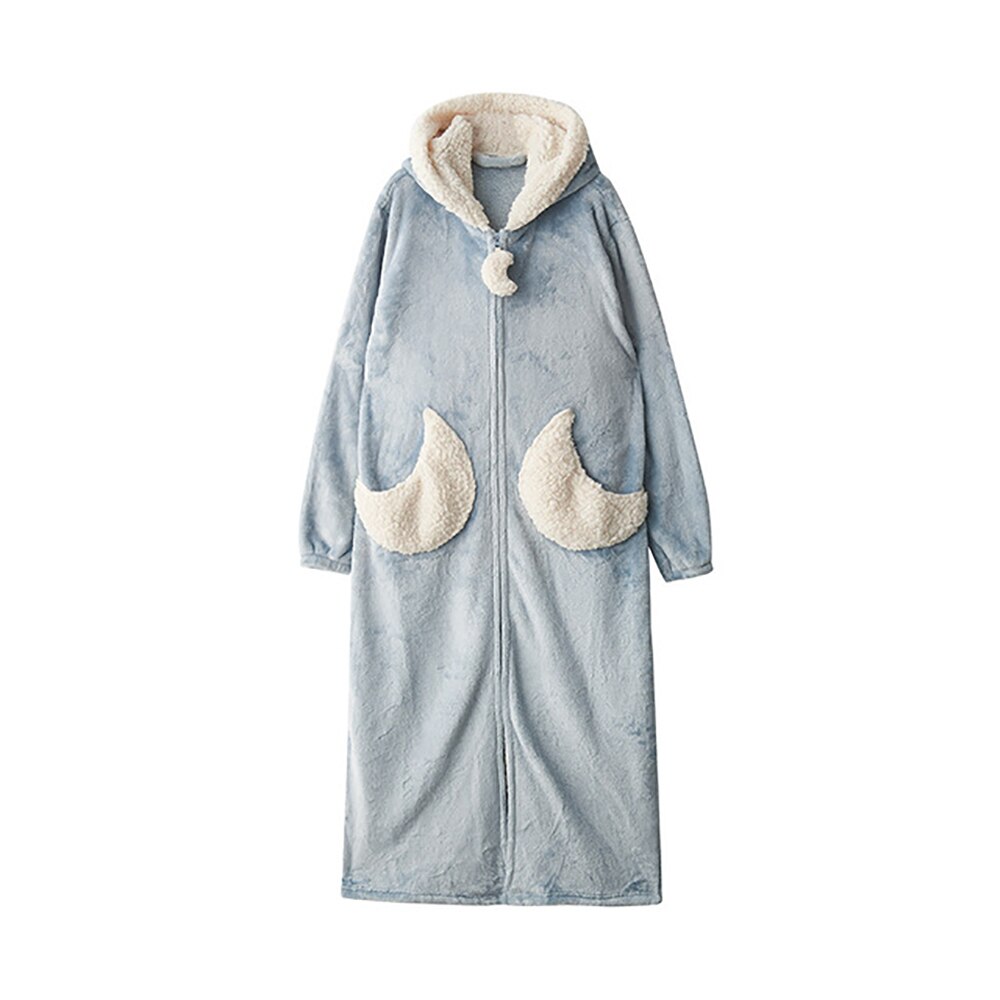 Winter Robes for Women Bathrobe Night Dress Thick Flannel Long Bridal Robe Pijama Cute Stars Moons Patchwork Coral Fleece Kimono: Blue moon / M