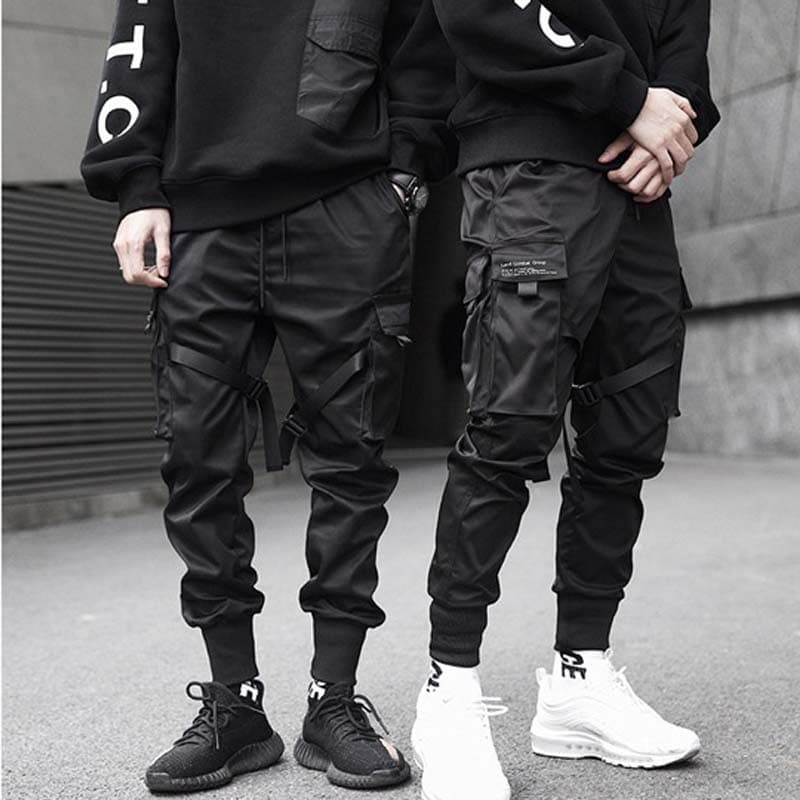Hip pop cargo bukser mænd sort lomme streetwear harajuku techwear bukser bukser harem joggers joggingbukser der danser chic