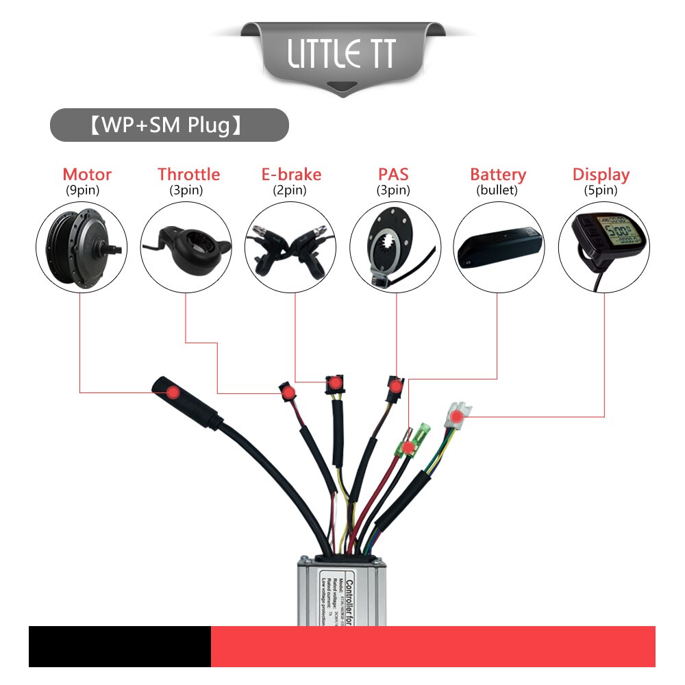 Electric Bike Controller 36V48V 22A Ebike KT Controller For 500W 9 Brushless Motors controller Electric Bike Conversion Kits