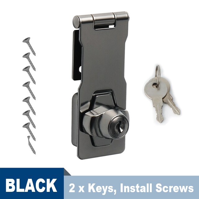 Alise 3/4 tommer lås nøglen hasp selvlåsende sikkerhed hasp hæfteklammer 2 nøgler lås skur skab hængelås dør / skur / gate / van lås: 4 tommer / Sort