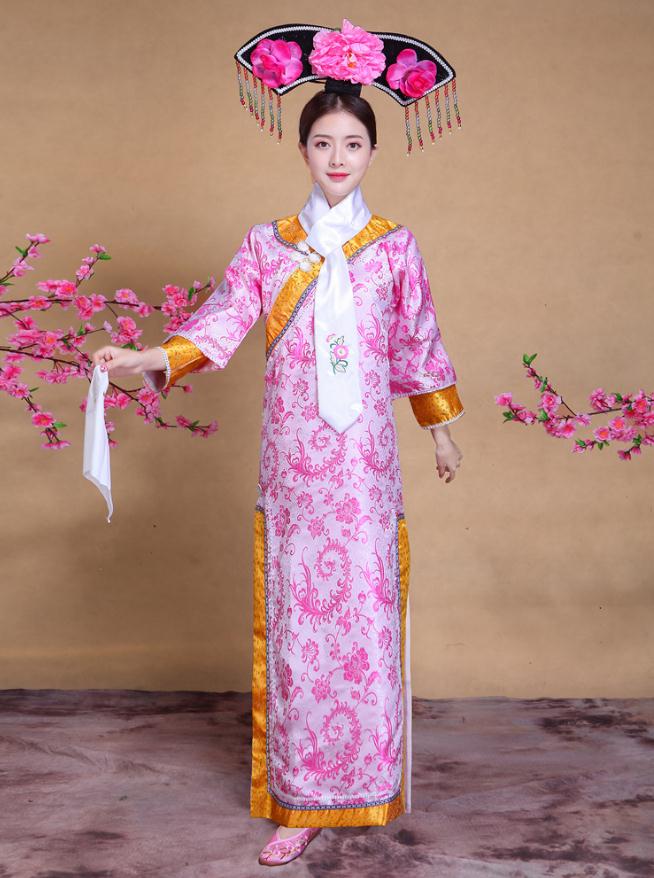 Chinese Ancient Traditional Infanta Dramaturgic Costume Qing Dynasty Robe Dress costume ball Costume: pink