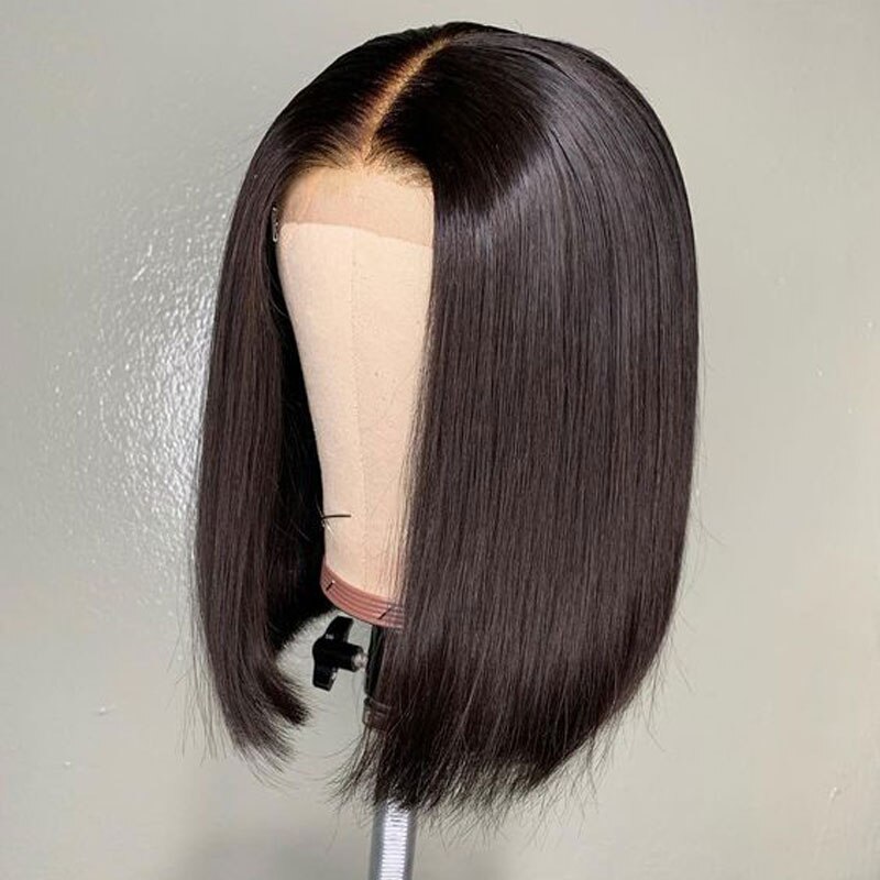 Bombshell kort bob rett syntetisk hår blonder foran parykk limfri varmebestandig fiber hår midtskill for kvinner parykker