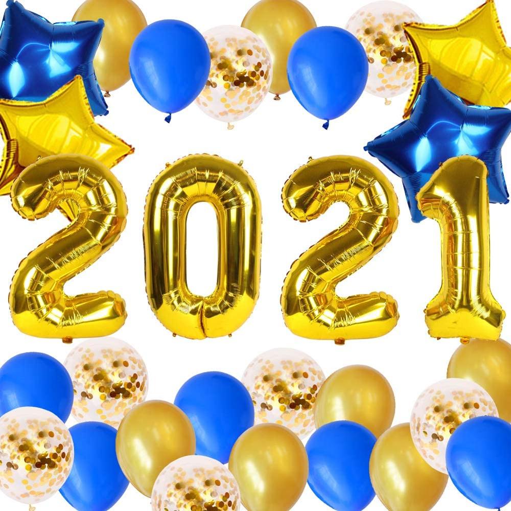 29Pcs Happy Year Balloon Set 40inch Foil Number Balloon Graduation Celebration Welcome Blue Gold Party Decorations