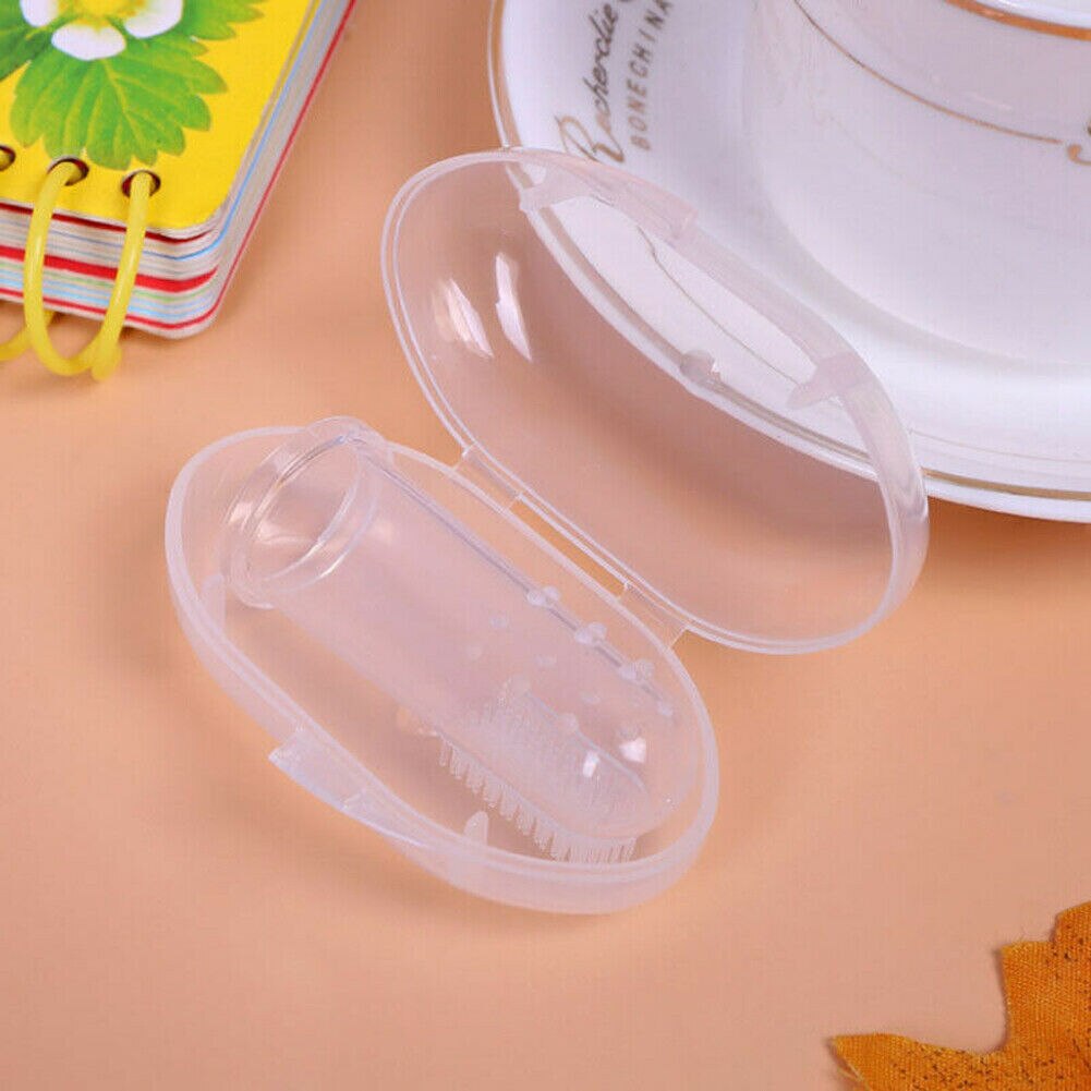 accesorios para bebé recién nacido Niño bebé conveniente cepillo de dientes portátil duradero con funda 1 piezas Juego de cepillo de dientes de tren de dedo: Blanco