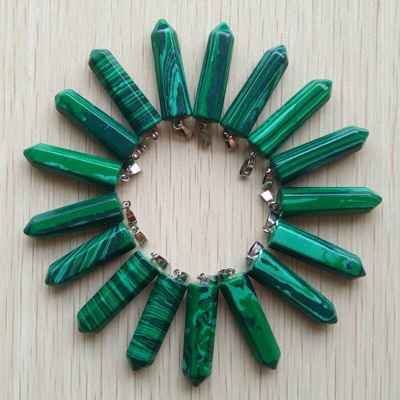 24 stks/partij fahsion Diverse Natuursteen Hangers Point Charms zeshoekige pijler hanger: Malachite stone