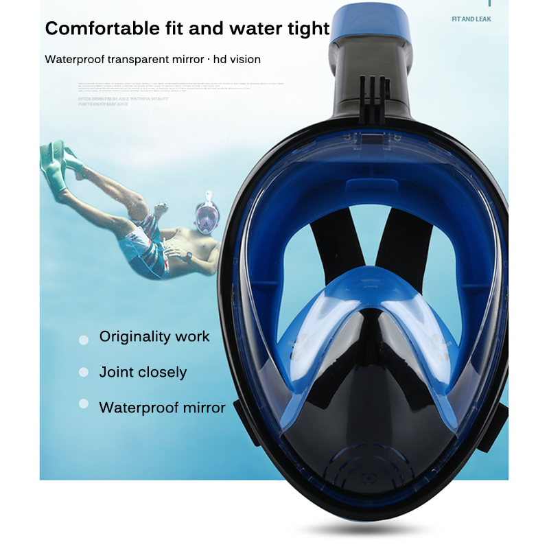 Máscara de buceo de cara completa Gafas Anti niebla con montura de cámara bajo el agua máscara de natación Snorkel de vista amplia para adultos jóvenes