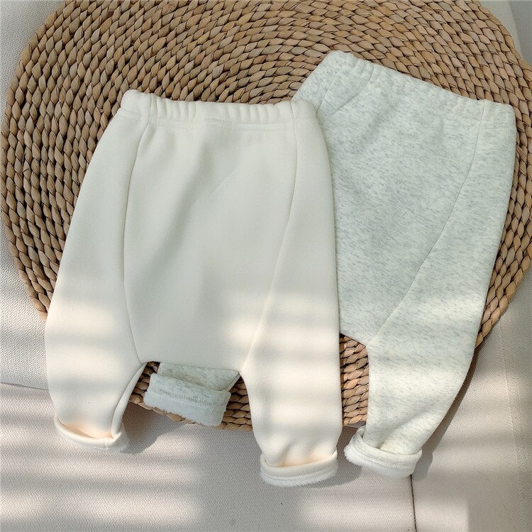 Baby Boys Girls Plus Velvet Thick Pp Pants Toddler Solid Harem Pants Little Girls Casual Pants Boys Leggings Kids Bottoms