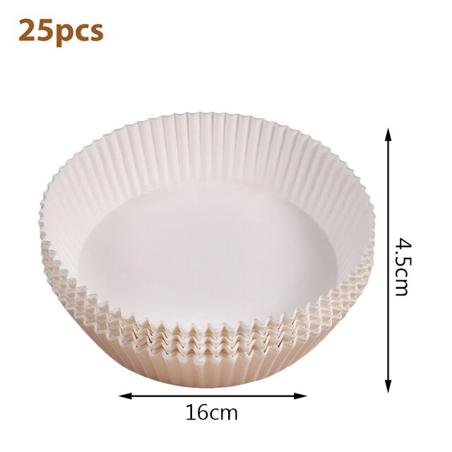 Revestimiento de papel desechable para freidora de aire, alfombrilla antiadherente redonda de papel para hornear, accesorios para hornear, 25/50 piezas: 25PCS White