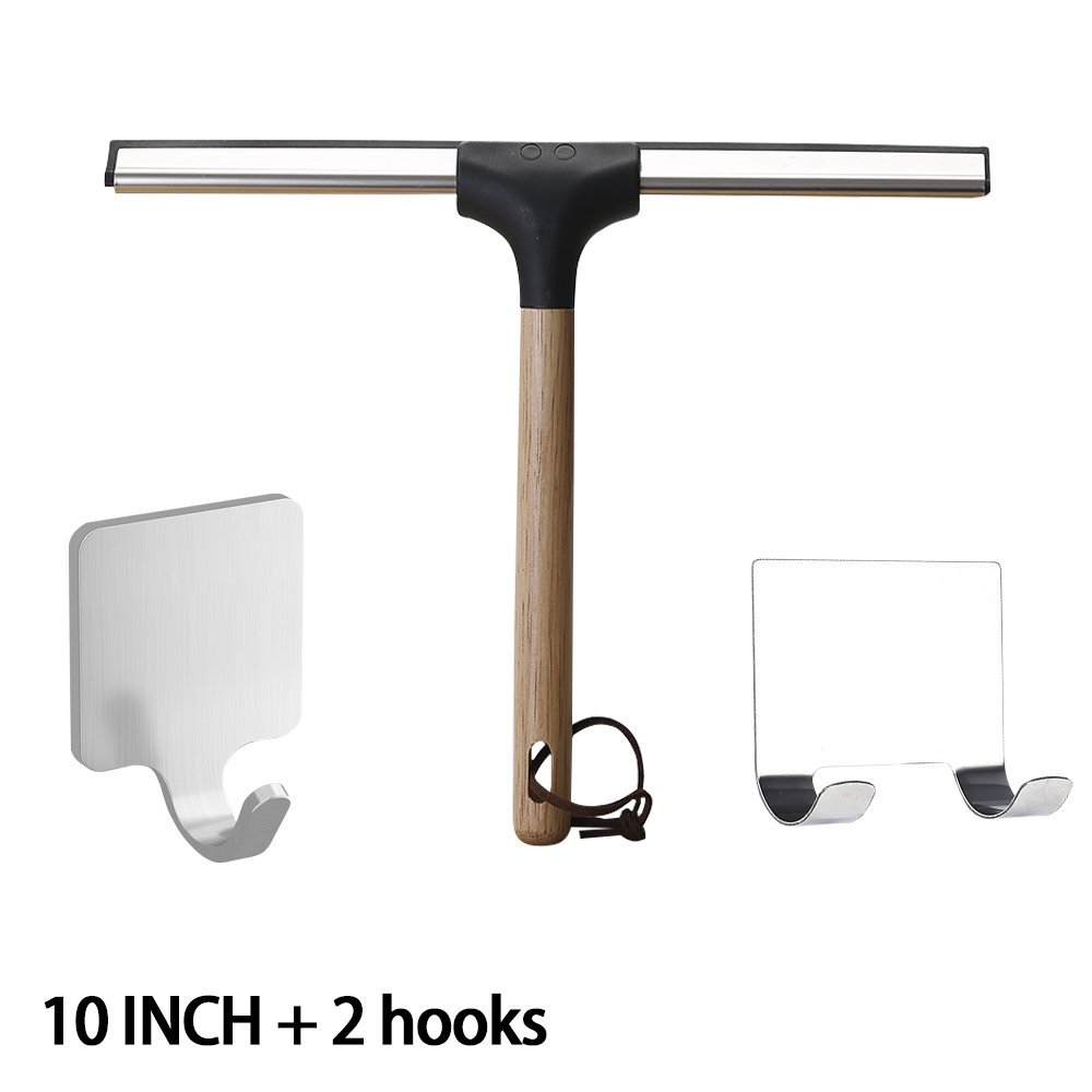 14'' 12'' 10'' Inch Shower Squeegee Silicone Rubber Wiper Window Glass Scrape Wooden Handle With Hooks Bathroom Hair Remover: army green