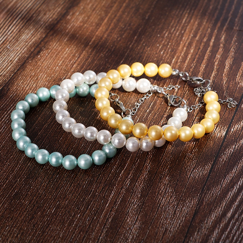 Balls Bracelets Silver Color Stainless Steel Resin Beaded Bracelets Pulseras Jewelry