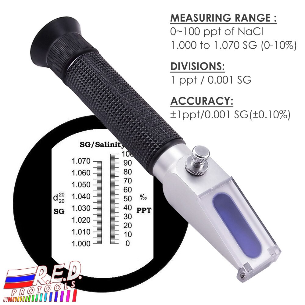 Portable Handheld Salinity Refractometer 0-10% with ATC Aquarium Salt Hydrometer + Built-in Calibration Knob