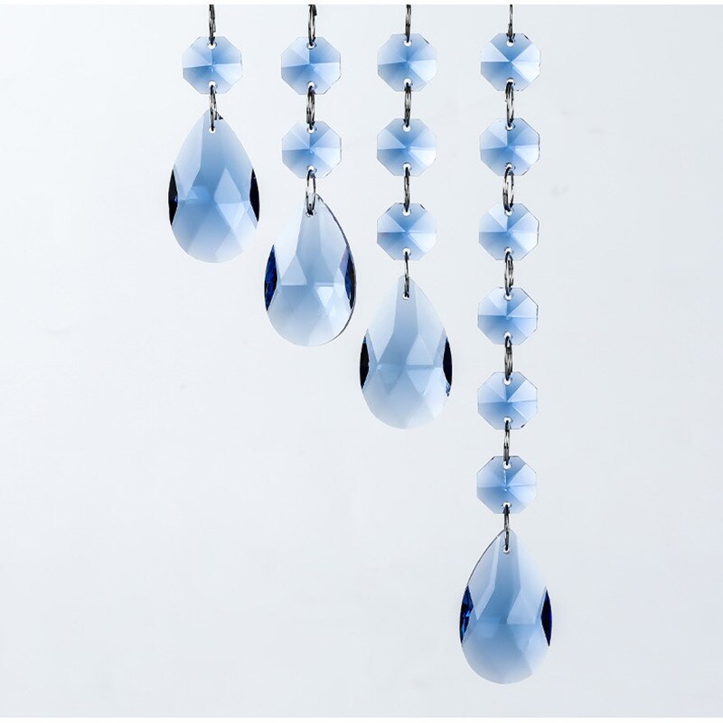 oben 2 satz/los Mehrfarbig Kristall Achteck Perlen + Engel tränen Facettierte Kristall Glas Kronleuchter Kristall Glas Suncatcher: Blau