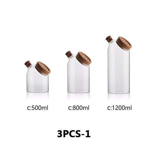 Kaffeböna godis matburk bambu lock glasburk hushållskök förseglad matförvaringsflaska burk spannmål krydda köksförvaringsburk: 3pc-1