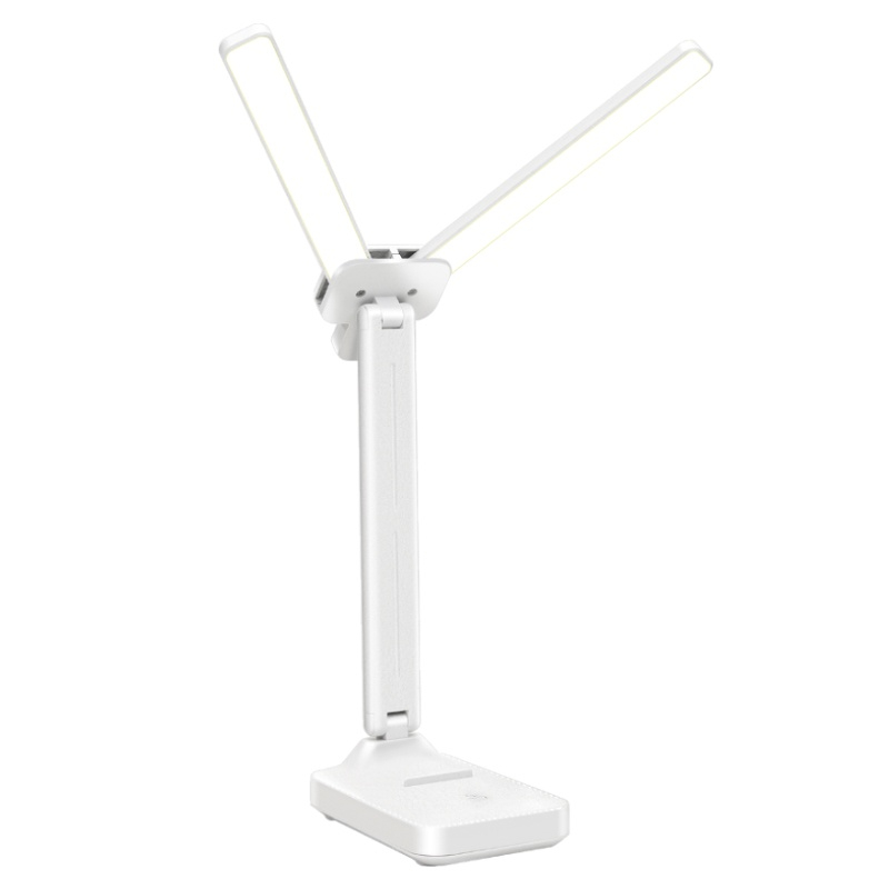 Lâmpada de mesa LED de cabeça dupla, luz noturna de toque regulável de 3 níveis, recarregável por USB, proteção para os olhos, mesa de leitura de cabeceira dobrável