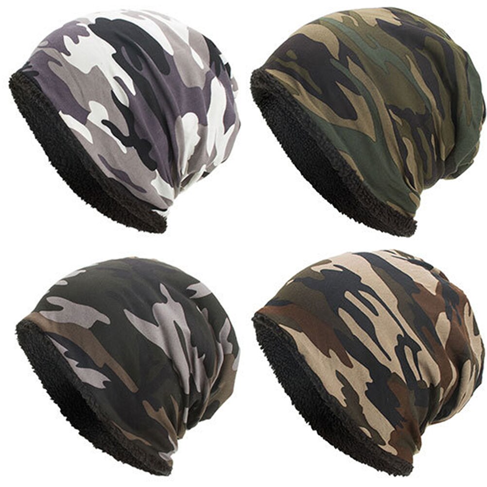 Vinter varm stickning mössa mössa slouchy kamouflage mössa unisex vinter varm bomull camo stickad skid mössor utomhus varm