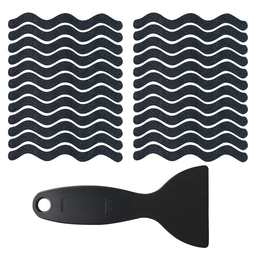24pcs Bathtub Stickers Anti Slip Bath Tape Shower Pad With Shovel For Stairs Outdoors Safety Shower Strips Mat Textured Treads: Black