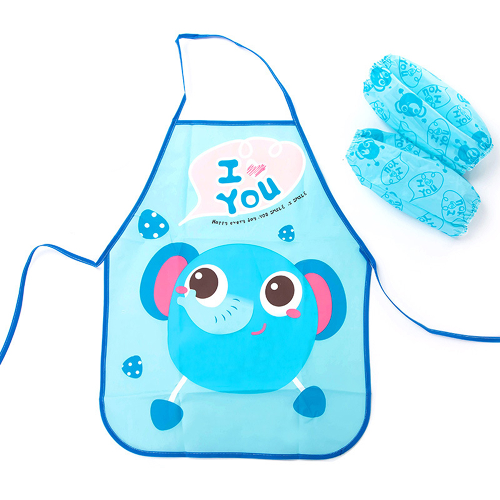1 Set Children Cartoon Apron Cuff Kit Kitchen DIY Baking Painting Pinafore+Arm Sleeve Waterproof Aprons Kitchen Accessories
