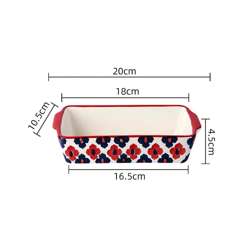 Ceramic Baking Dish Roasting Lasagna Pan Rectangular Dish Bakeware with Handle Microwave Hand-painted Dessert Plate: F