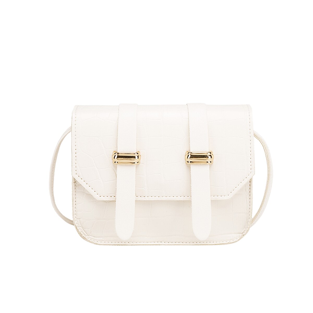 Moda feminina couro do plutônio crossbody mini cor sólida bolsa de ombro estilo casual ajustável fivela magnética saco de celular: WHITE