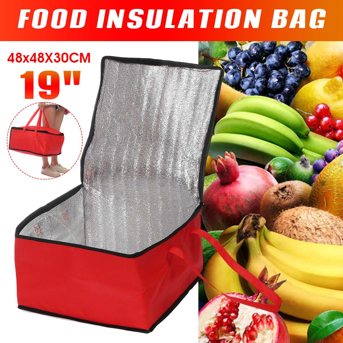 19" Waterproof Insulated Bag Cooler Bag Insulation Folding Picnic Portable Ice Pack Food Thermal Bag Food Bag Pizza Bag