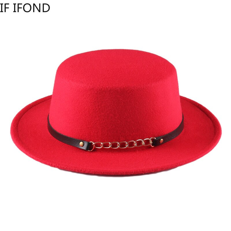 mitation Woolen Round Top Hat For Women's Wide Brim Fedora Hat Gambler Hat