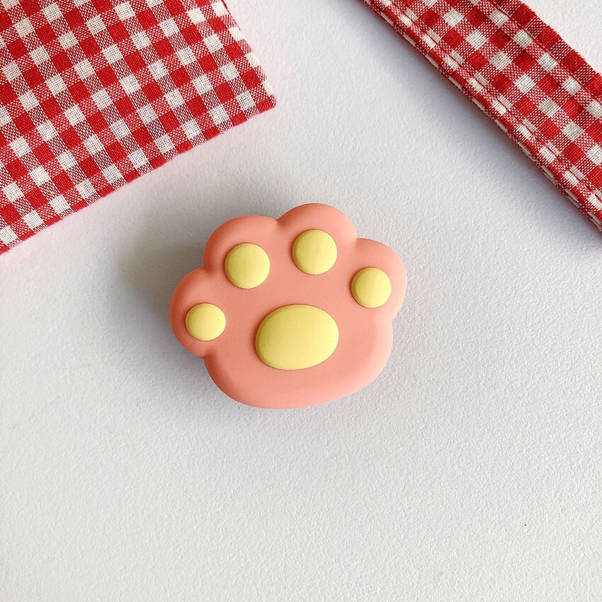 1PCS Cute Cat Paw Colorful Flower Phone Ring Holder Finger Ring Buckle Anti-Fall Foldable Bracket Universal Phone Stand: Coral Pink Cat Paw