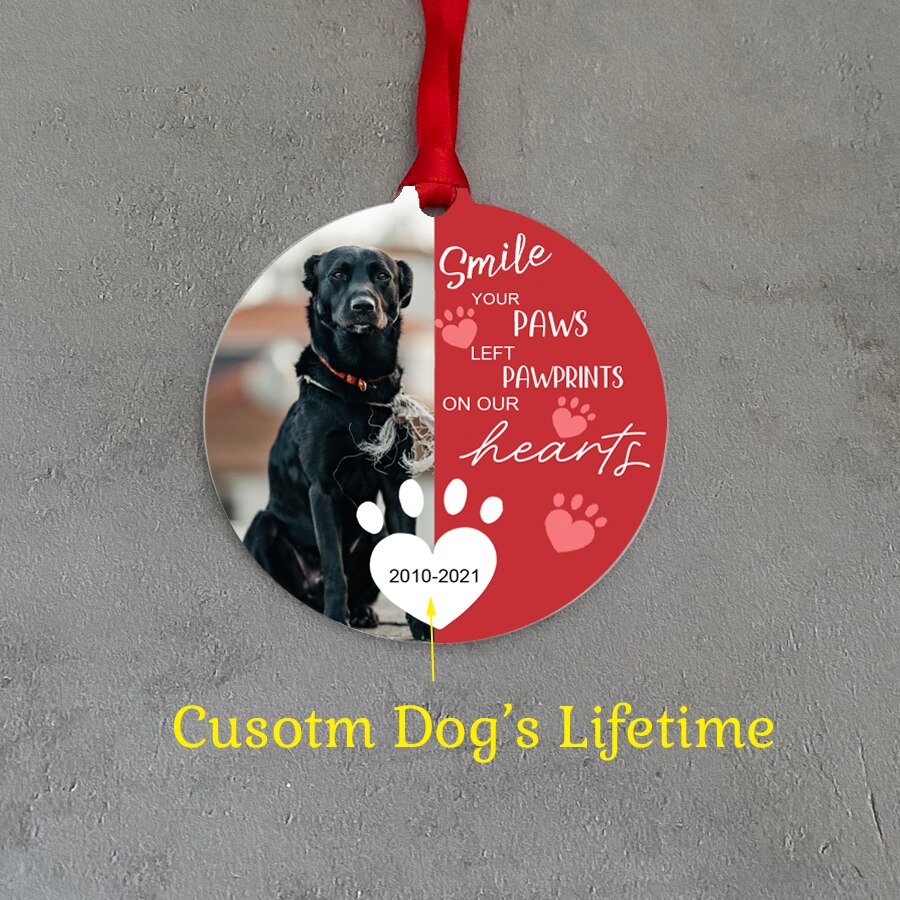 Custom Pet Photo Dog Memory Christmas Ornaments Pet Loss Memorial Tree Decorations: YOUR PAWS LEFT PAWPRINTS ON OUR HEART