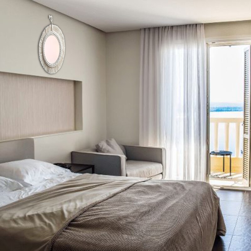 Tapiz de espejo de macramé tejido a mano, espejos, decoración artística de pared, adorno colgante de algodón para decoración del hogar, dormitorio y sala de estar