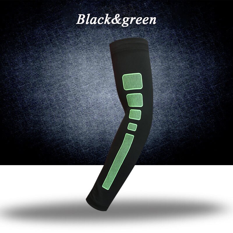 1PC Sport Longth Elbowpads Skid Arm Warmers Pad Long Arm Sleeve Support Basketball Sports Armband: black-green / M