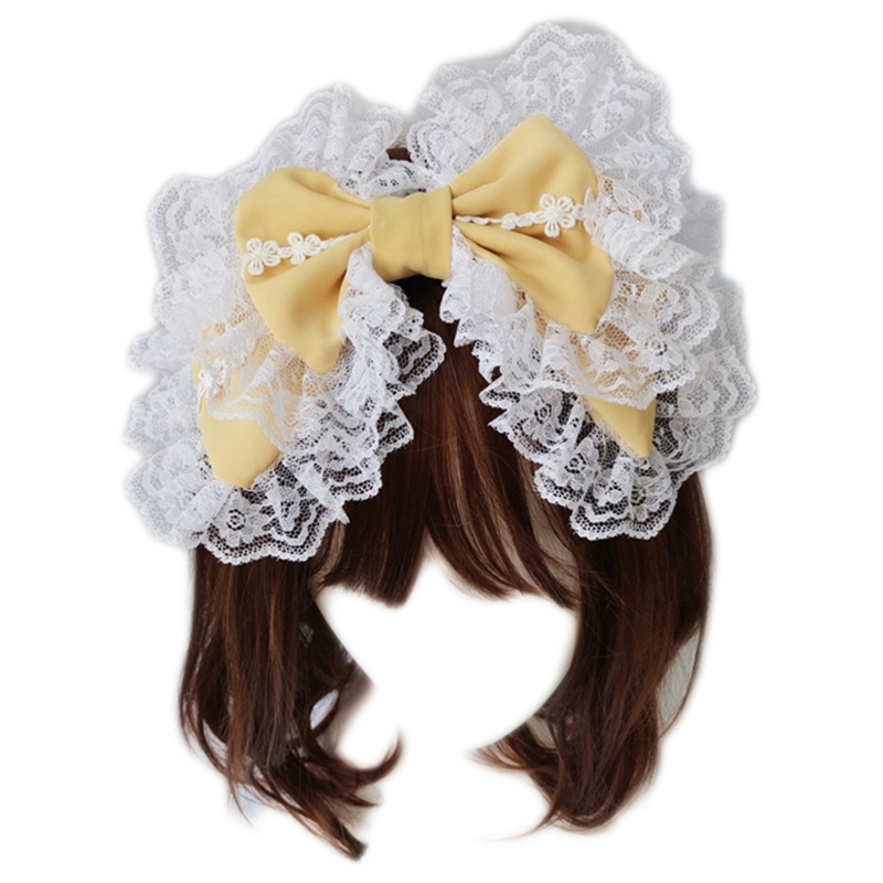 Lovely Sweet Hairband Maid Cosplay Headband Ruffled Lace Headwear Handmade Double Layer Bowknot Hair Accessory