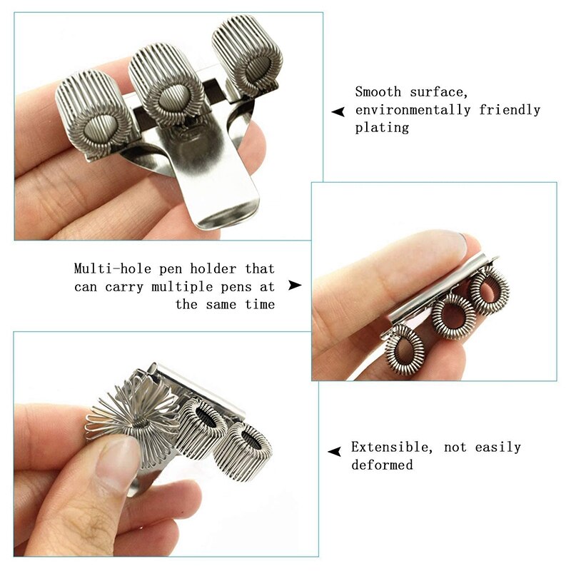 6 stk triple-hul penneholder med lommeclip pen clipboard holder pen klip organizer til bærbare hjemmekontor lomme