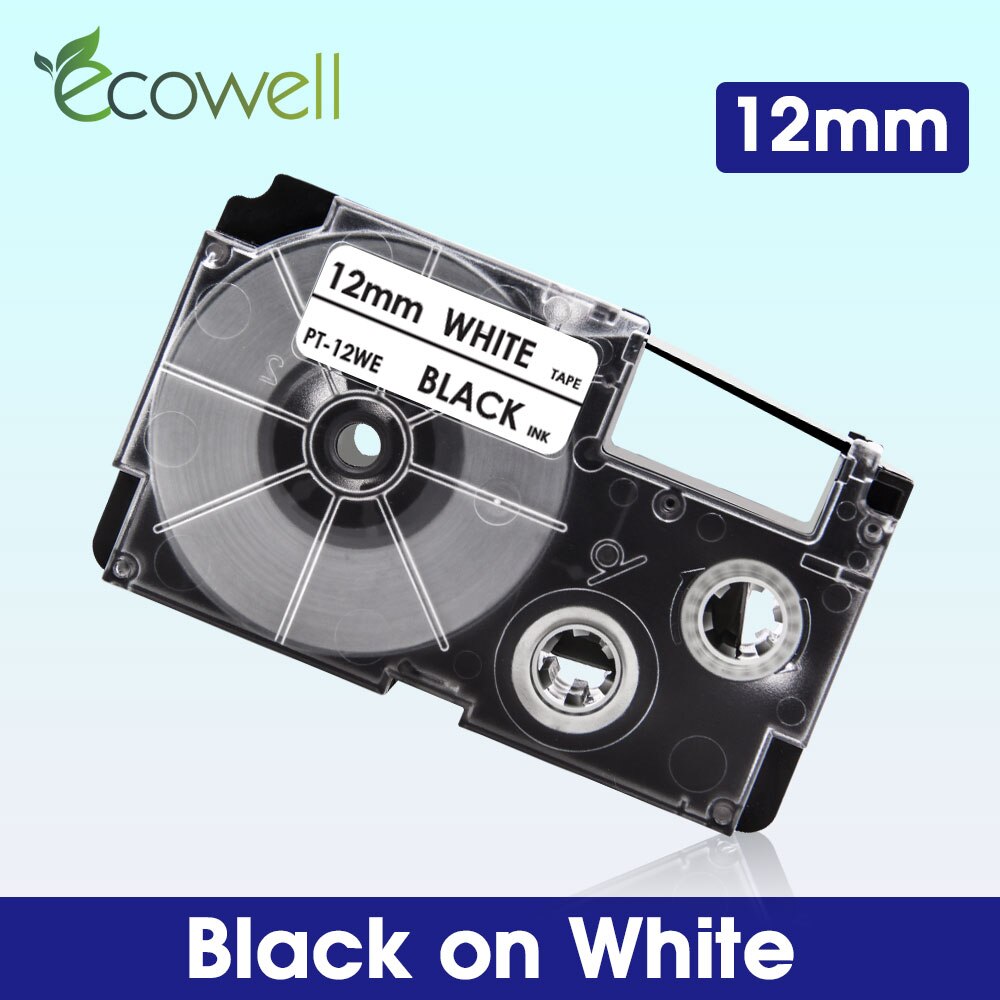 Ecowell XR-12WE XR-12RD XR-12BU XR-12YW XR-12GN Multicolor Casio label tape compatible for KL-60 KL-60SR KL-750 EZ Label Maker: Black on White