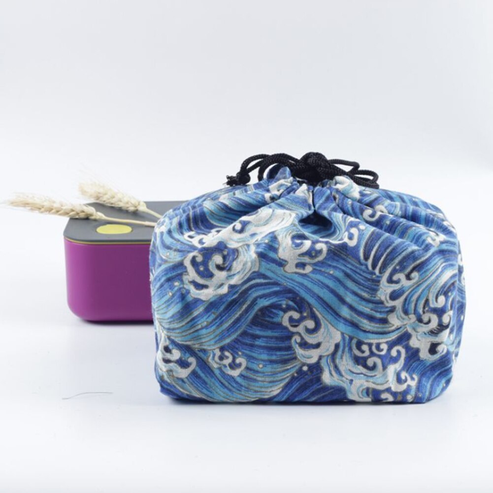 Voedsel Opslag Lunch Tas Picknick Thermisch Geïsoleerd Bento Pouch Japanse Stijl Doek School Gedrukt Kantoor Trekkoord Cooler Travel