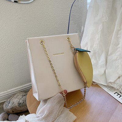 Fransk kæde firkantet taske & citron totetaske skuldertaske messenger taske håndtaske bredde 20cm højde 21cm: Beige