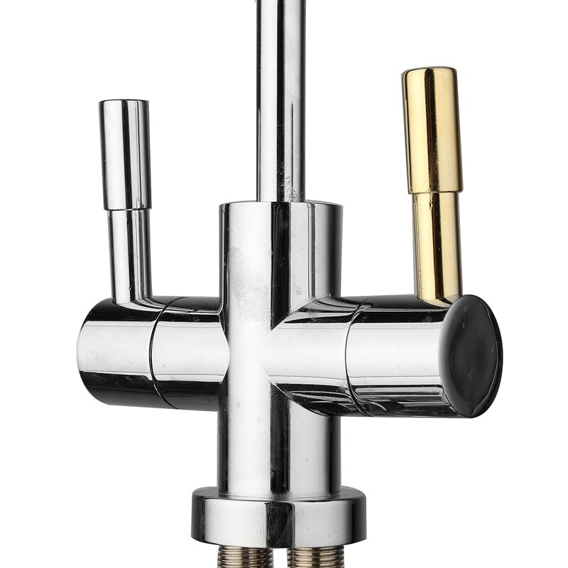 1/4'' Chrome Drinking RO Water Filter Faucet Stainless Steel Finish Reverse Osmosis Sink Kitchen Double Holes Water Intake