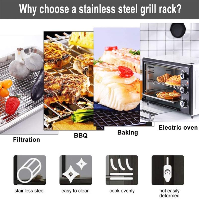 Stainless Steel Baking Tray with Removable Cooling Rack Set Non-stick Chips Basket Baking Dish Grill Mesh Kitchen Tool BBQ Tray