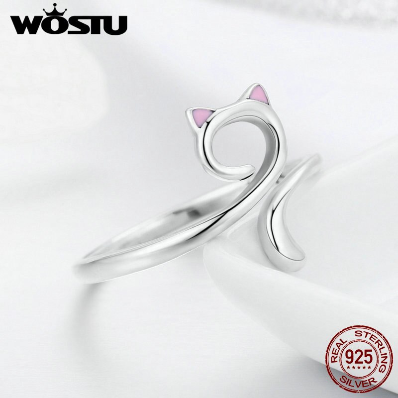 Anillo de para gato WOSTU, anillo Plata de Ley 925 auténtica con de gato y Animal, anillos para mujer, joyería de plata 925 FIR341