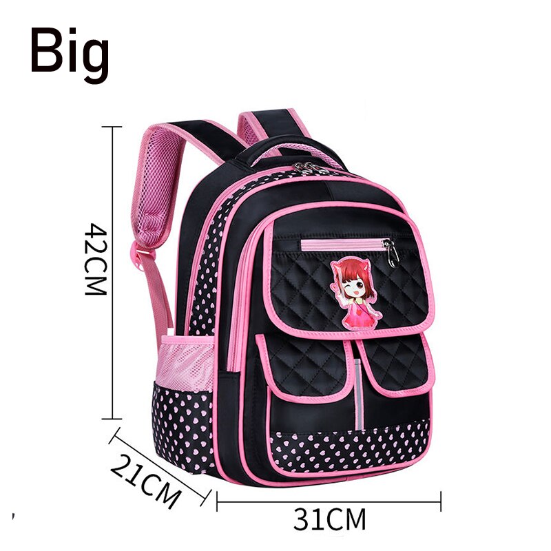 Kinder Schule Taschen für Mädchen Grundschule Rucksäcke Kind Prinzessin Orthopädische Schul Wasserdichte Große Kapazität Bookbag Mädchen: big black