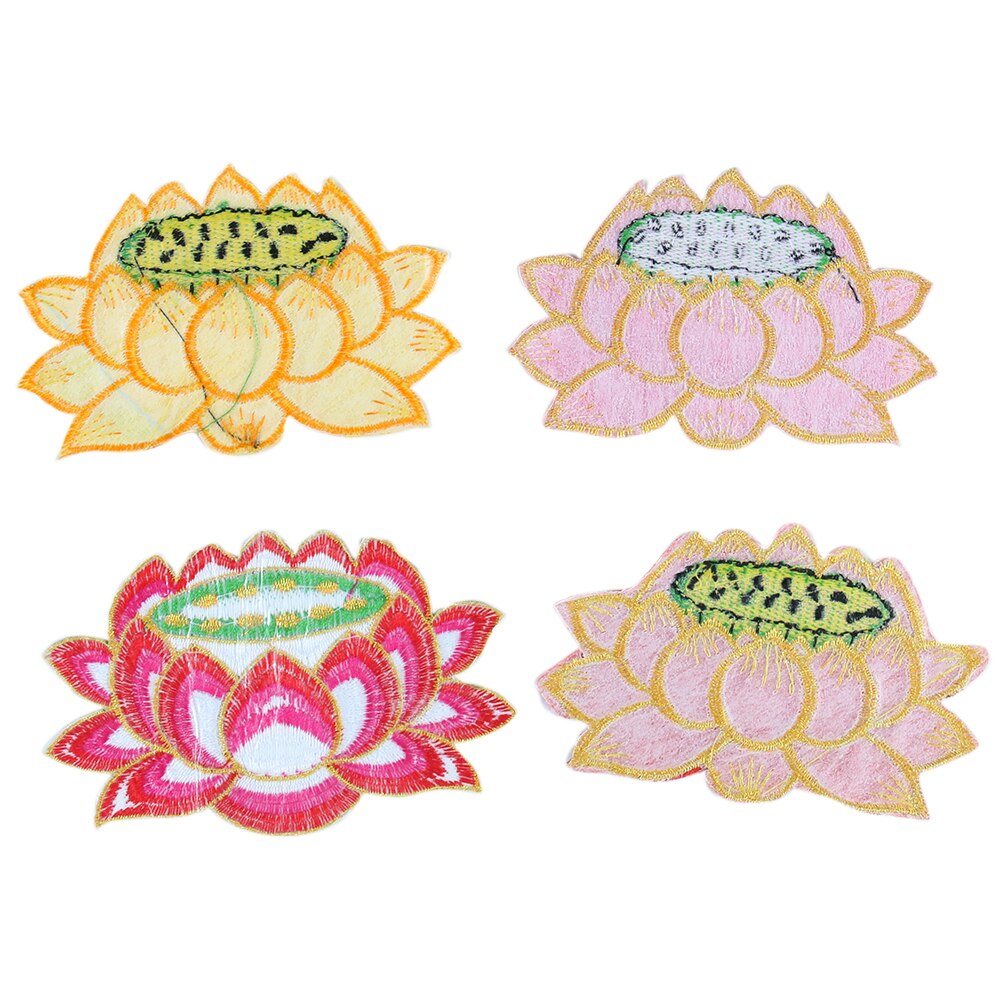 1 PCS Lotus Flower Embroidered Iron on Patches for Clothing DIY Stripes Clothes Patchwork Sticker Custom Flowers Applique badge