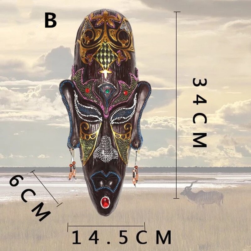3D Resin Hand-Painted Crafts African Mask Personality Retro Wall Hanging Decoration Home Living Room Bar Decoration: Medium B