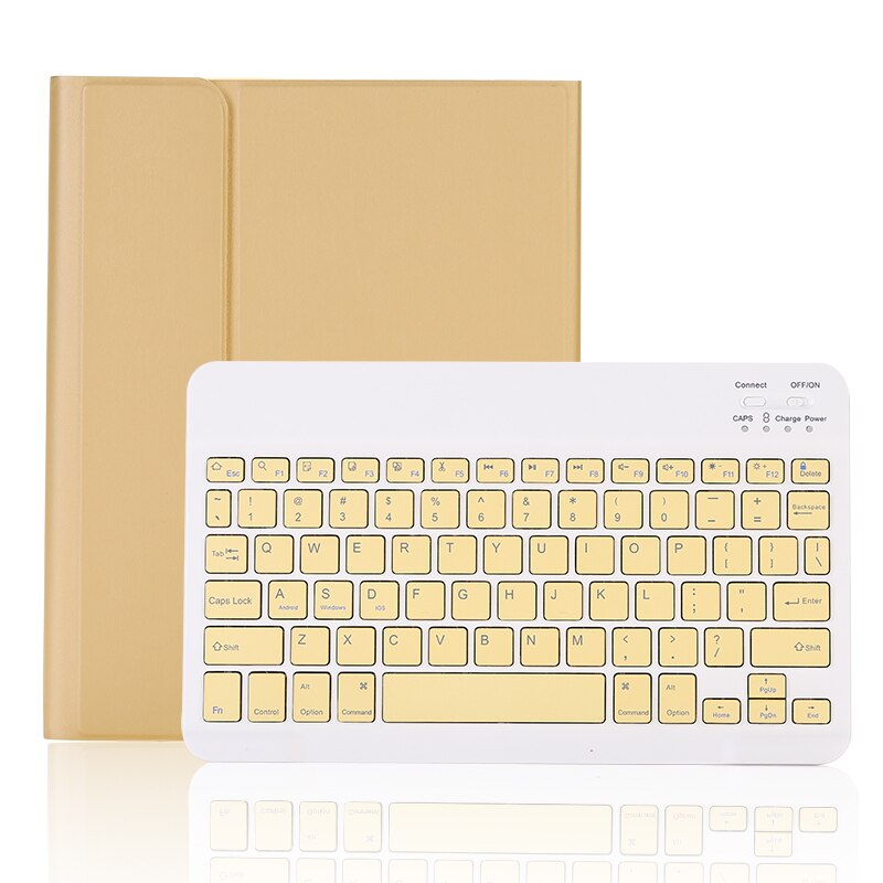 for Apple iPad 10.2 7th Gen 8th Generation Wireless bluetooth keyboard Cases Cover with Pencil Holder: yellow