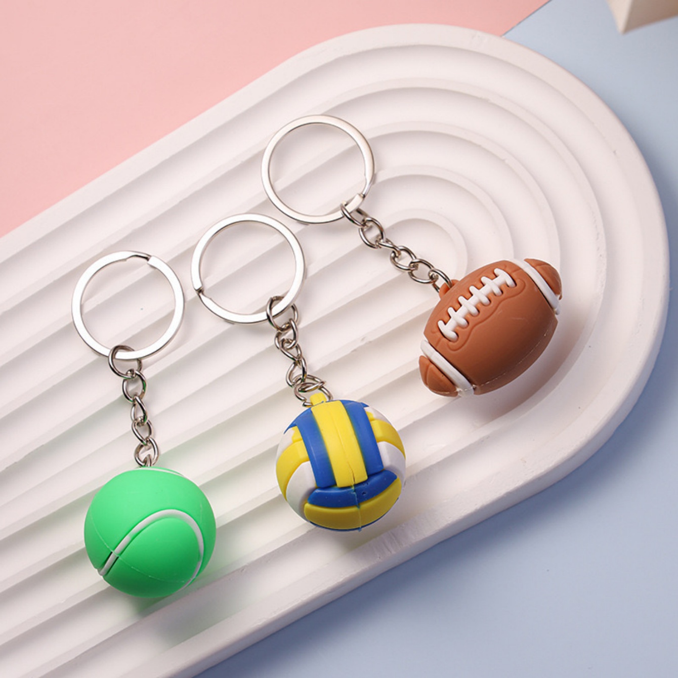 Simulation Football basket-ball volley-ball Tennis Rugby porte-clés PVC Mini porte-clés sac à dos pendentif voiture accessoires