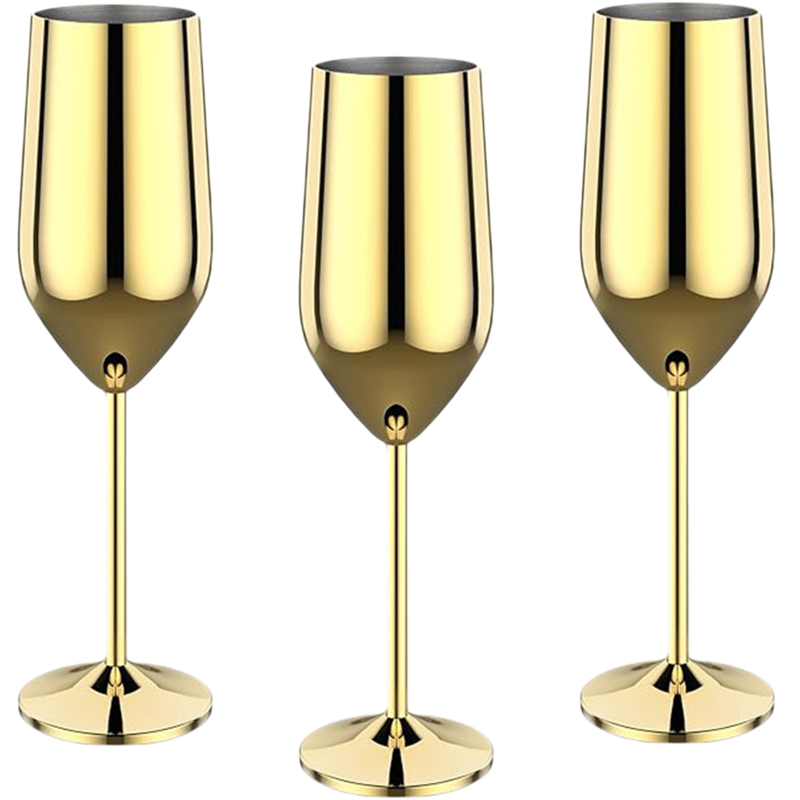 Verre à vin en acier inoxydable, verre à champagne, verre à whisky, gobelet en métal , verre à vin rouge, type tonneau, degré de chute, 3 pièces: jaune clair