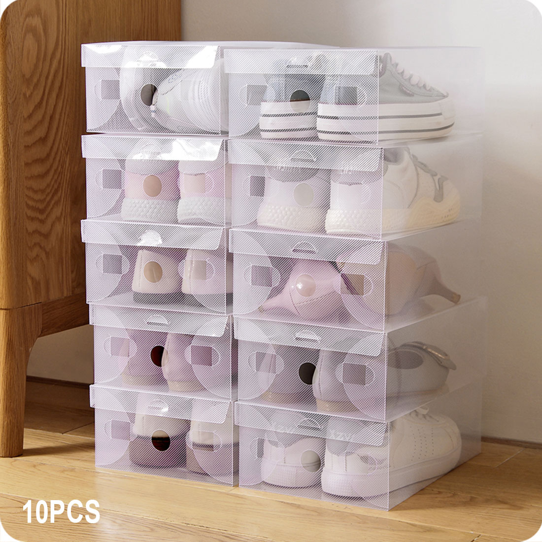 6 /10 Pcs Dikke Transparante Opbergdoos Schoenendoos Opslag Schoenendoos Stofdicht Schoenen Organizer Box Clamshell Type Opslag organizer: 10pcs Transparent