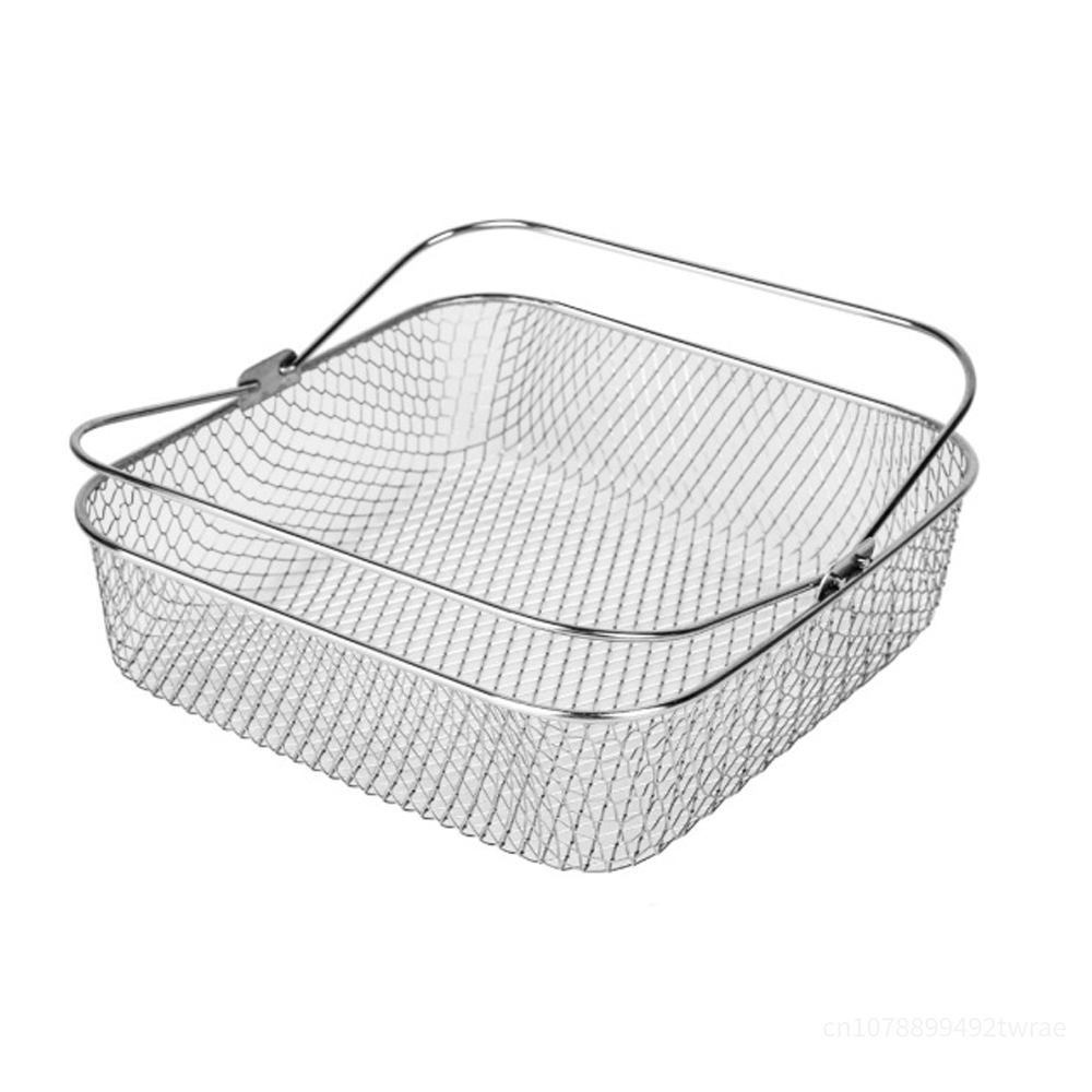 Freidora de aire de 20cm, cesta de malla redonda cuadrada de acero inoxidable, cesta de vapor para freidora de aire con mango, cesta para freidora de aire de Metal: Rojo