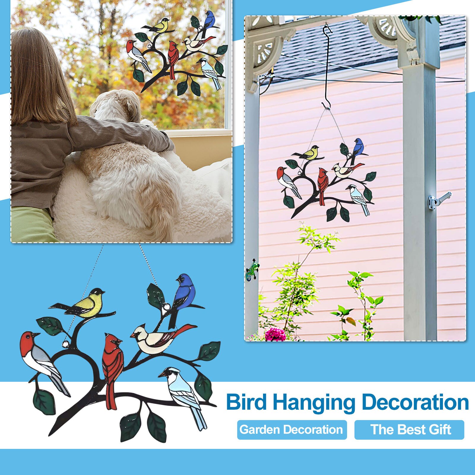 Stained Bird Glass Window Hangings Acrylic Wall Hanging Birds Decor Room Accessories Scandinavian Decor Mothers Day