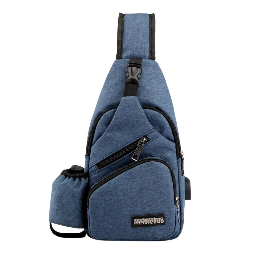 USB Charging Casual Men Chest Pack Canvas Crossbody Bags for Men Shoulder Handbag Travel Cross Body Bag erkek anta: Blue